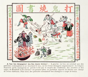 Pálení jedovatých křesťanských knih, které pohrdají našimi tradicemi, našimi předky, moudrostí našich mudrců a Buddhy, 1891