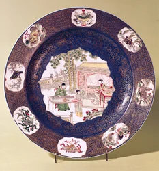Kruhový talíř s hudební scénou, období Kangxi (1662-1722) (porcelán)