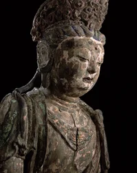 Velký sedící bódhisattva v meditaci, dynastie Jin (1115-1234) (dřevo a pigment) (detail) (viz 206544)