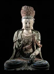 Velký sedící bódhisattva se zdviženýma rukama, dynastie Jin (1115-1234) (dřevo a pigment) (viz 206547)