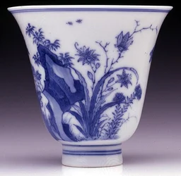 Kádinka z poloskořápky, značka Kangxi a období 1662-1722 (porcelán s modrou podglazurou) (viz 142559 a spodní strana 142558)