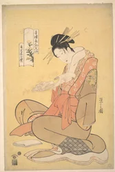 Oiran Komurasaki z Kadotamaya čte dopis