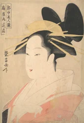 Velký portrét hlavy a poprsí Oiran Hanaogi z Ogiya., pravděpodobně 1798