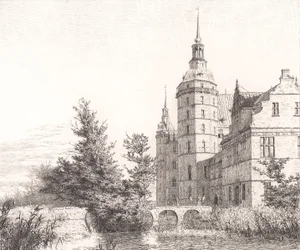 Zámek Frederiksborg. Pohled u Mincovního mostu