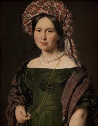 Cathrine Jensen, rozená Lorenzen, manželka umělců nosí turban, 1842-1843