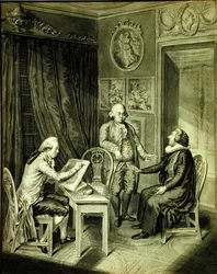 Christian Andreas Georg Stottrupp (1789-1835), pastor Sturm a Philipp Emanuel Bach (1714-88) (indický inkoust na papíře)