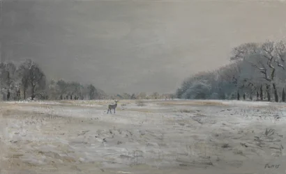 Jelen na sněhu - Richmond Park, 2015 (olej na plátně)
