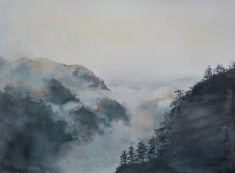 Nebeské moře - Příjezd, 2015 (akvarel na papíře)