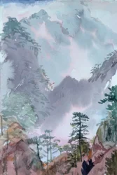 Růžové hory, Shangri La, 2015 (akvarel na papíře)