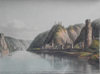 Pohled na Oberwesel. Od: Malebná prohlídka podél Rýna z Mentzu do Kolína nad Rýnem, 1820.
