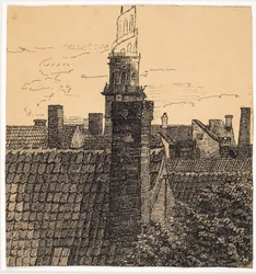 Pohled přes střechy směrem na Frelsers Kirke