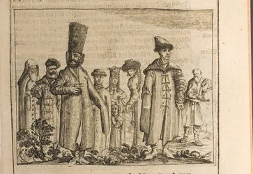 Tradiční oděv Moskovců Ilustrace z Cest k Velkému vévodovi z Muscovy a příbuzným