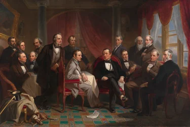 Washington Irving a jeho literární přátelé v Sunnyside, 1864.