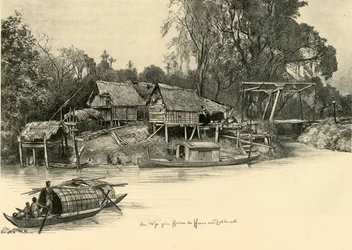 Domy na kůlech, Bangkok, Siam, 1898.