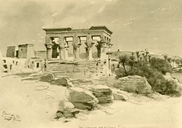 Chrám Isis a Trajanův kiosek na ostrově Philae, Egypt, 1898.