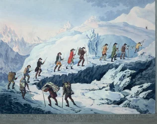 Horace-Benedict de Saussure šplhající na vrchol Mont Blancu v srpnu 1787