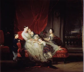 ""Portrét velkovévodkyně Marie Nikolajevny z Ruska (1819-1876) se čtyřmi z jejích dětí (Marie, Nicolas, Eugenie a Eugene bebe)"" Obraz Christiny Robertson (1796-1854) 1849 Státní ruské muzeum, Petrohrad