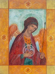 Archanděl Michael, 2005 (vaječná tempera, plátkové zlato, dřevo)