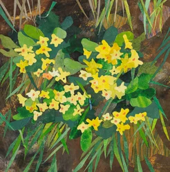 Southolt Primroses, 2025 (akvarelová koláž na papíře)