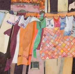 Venice Washing Chequered Quilt, 2016 (akvarelem malovaná papírová koláž)