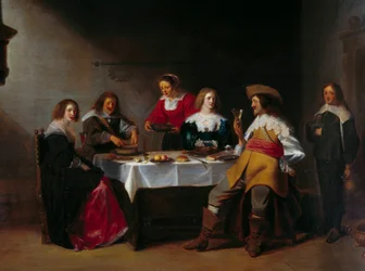 Detail “”společného jídla”” Obraz od Christopha Van Der Lamena (1606-1651) (ec.flam) Rouen ze 17. století, Musee des Beaux Arts.