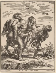 Silenus v doprovodu satyra a fauna