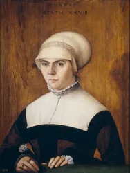 Portrét zlomu, ve věku 28 let, od Joerga Zubera, orfevre d’Augsbourg – manželka Joerga Zoerera, ve věku 28 let od Ambergera, Christopha (asi 1505-1562)