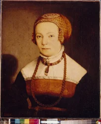 Portrét ženy. Obraz Christopha Ambergera (kolem 1500-1562), olej na dřevě, po 1548. Německé umění