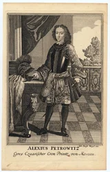 Portrét careviče Alexeje Petroviče z Ruska (1690-1718) (Alexis Petrovič Romanov) - Wiegel, Christoph (1654-1725) - 1710 - Mědirytina - 31,2x19,7 - Soukromá sbírka