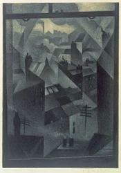 Z okna kanceláře, 1918 (mezzotinta)