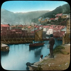 Polperro, Cornwall, konec 19. nebo začátek 20. století.