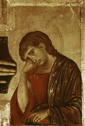 Krucifix: Detail svatého Jana (tempera na dřevě