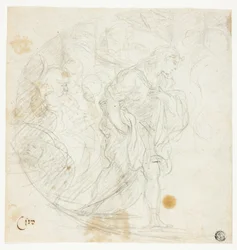 Neidentifikovaná biblická scéna (recto); náčrtky (verso)