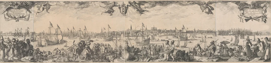 Profil Amsterdamu, při pohledu z IJ, sestávající ze dvou částí