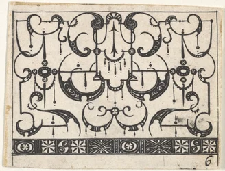 Blackwork Print s celoplošným vzorem Schweifwerk, ca. 1620.