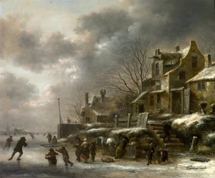 Zimní scéna, řeka s krasobruslením, 1671