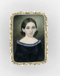Portrét dívky, kolem roku 1845 (akvarel na slonovině, zlacení a skle)