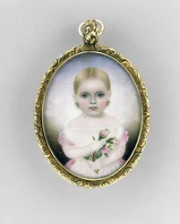 Portrét dívky, kolem roku 1840 (akvarel na slonovině, zlacení a skle)