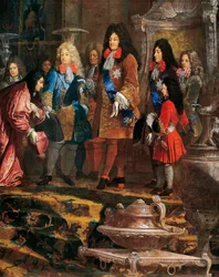 Louis XIV přijímající podání, janovský dóže v květnu 1685, detail obrazu od Claude-Guy Halle (1652-1736), Francie