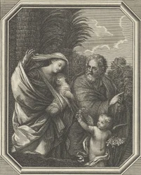 Útěk do Egypta, svatá rodina kráčející s mladým Janem Křtitelem, tre..., ca. 1720-86.