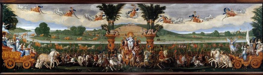 Čtyři živly: Země aneb Triumf Anny Rakouské: alegorický obraz zobrazující Annu Rakouskou (1601-1666) královnu Francie uprostřed, je znázorněna v Ceres, bohyni zemědělství a fecondite. V pozadí, při pohledu ze Saint