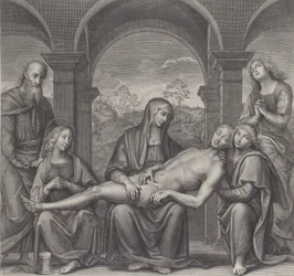 Kristus v hrobě, spočívající na klíně Panny, po Perugino, ca. 1685-1727.