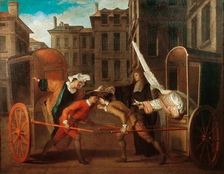 "Dva kočáry", kolem 1707 (olej na plátně)