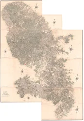 Mapa ostrova Martinik, zkopírovaná z originálu vyrobeného v roce 1763. Tato kopie nakreslená v roce 1797 C. J. Sauthierem ve věku 60 let.