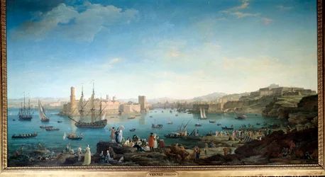 Vjezd do přístavu Marseille v roce 1754. Obraz Josepha Verneta (1714-1789)