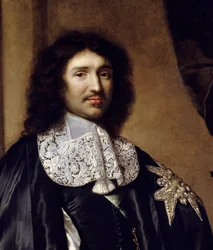 Detail: “” Portrét Jean Baptiste (Jean-Baptiste) Colbert (1619-1683) Ministr Ludvíka XIV”” Obraz od Clauda Lefebvrea (1632-1675). 1666 ne. 1,3x0,96m