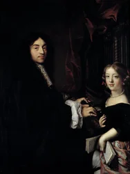 Portrét varhaníka Charlese Couperina (1638-1679) s dcerou malíře Obraz Clauda Lefebvrea (1632-1675) 17. stol. 1,27x0,96 m