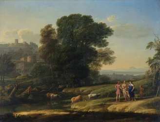 "Krajina s Cephalem a Prokrisem znovu sjednocená Dianou" (Krajina s Cefalem a Prokrisem znovu sjednocená Dianou) Malba Clauda Lorraina (1600-1682) Olej na plátně 1645 Rozměr 101,5x133 cm Národní galerie, Londýn