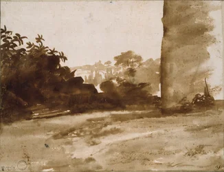 Pohled na křoví se zdí vpravo, c1640