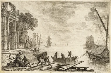 Přístavní scéna s vycházejícím sluncem, 1634